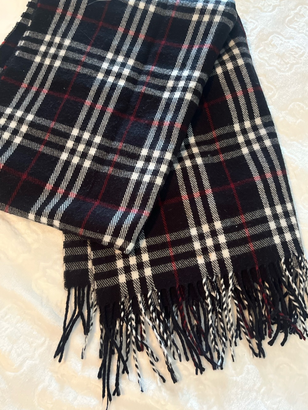 Classic Black Plaid wide Scarf with White & Red Accents
